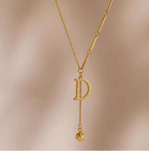 18K Gold Plated Initial 'D' Pendant Y-Necklace for Women