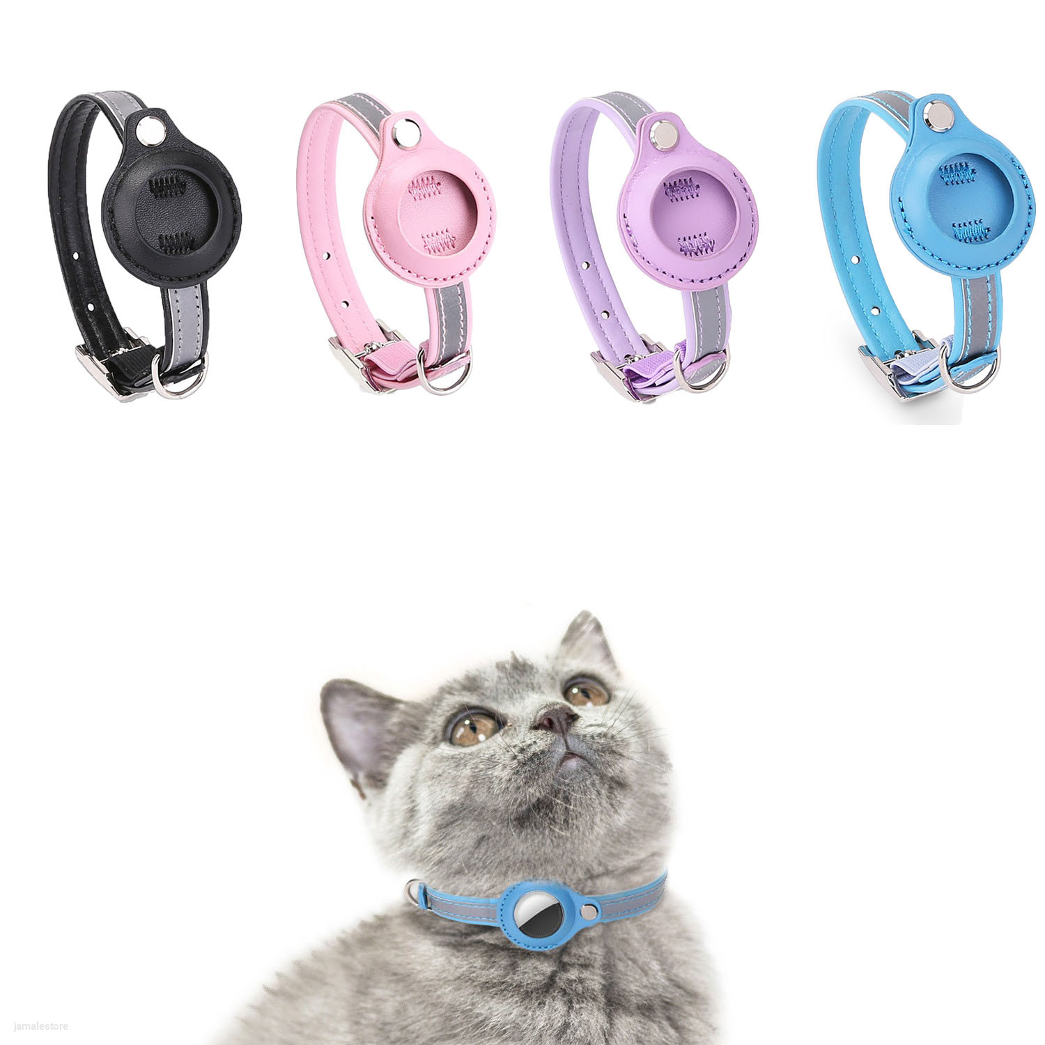 Reflective Cat Dog Collar With Safety Buckle and Waterproof Air Tag Holder Cat Collar Compatible With Apple Air Tag