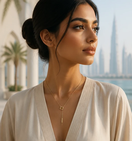 Modern Geometric Lariat Necklace – 18K Gold Plated Square & Bar Pendant