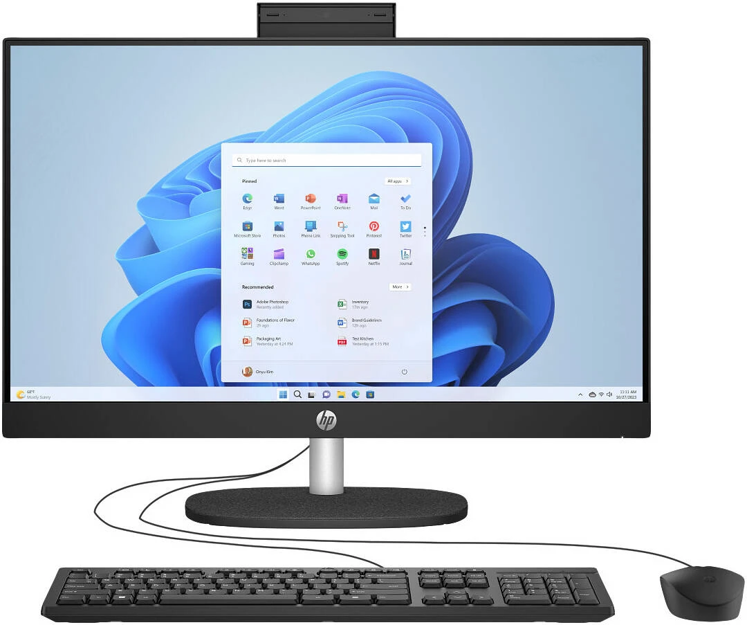 HP All-In-One 24-cr0126nh Desktop Computer, 24" FHD IPS Touch Display, Intel Core i7-1355U, 8GB RAM, 512GB SSD, Intel Iris Xe Graphics, Wired Keyboard & Mouse, No OS, Jet Black | 91H33EA