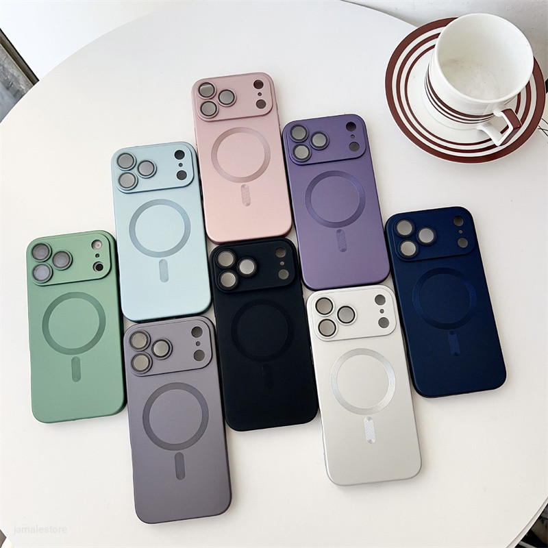 Magnetic Case With Lens Glass Protector Metallic Paint Shockproof Phone Cover for iPhone 17/16/15 Pro Max, iPhone 17/16 Pro & iPhone  17