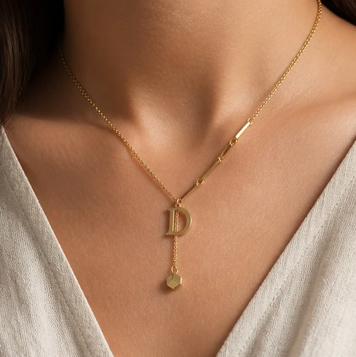 18K Gold Plated Initial 'D' Pendant Y-Necklace for Women