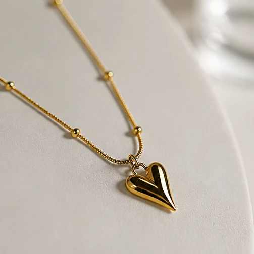 Elegant Heart Pendant Necklace for Women – 18K Gold PVD Plated Stainless Steel Gift