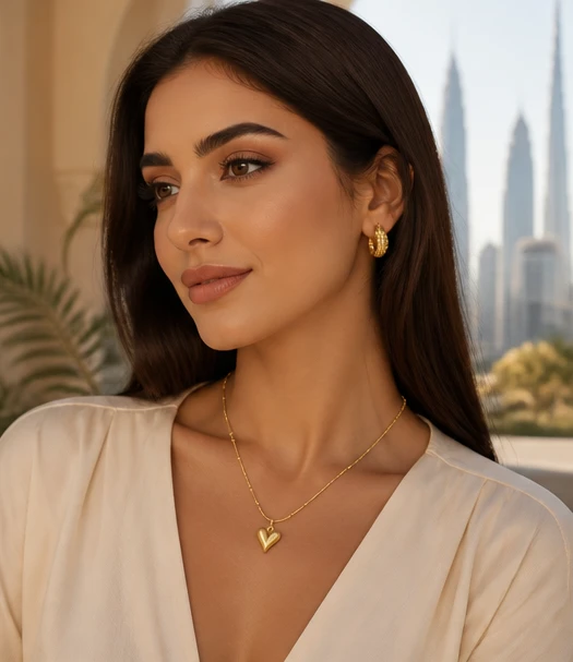 Elegant Heart Pendant Necklace for Women – 18K Gold PVD Plated Stainless Steel Gift
